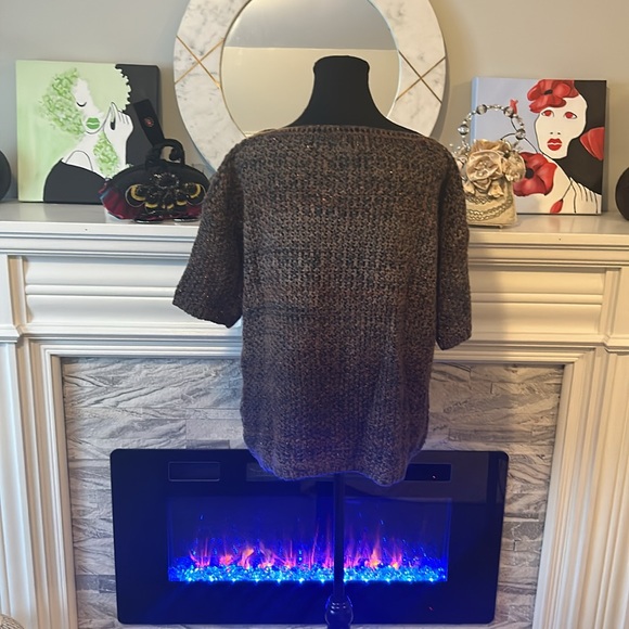 Elsananda made in Italy short sleeve knit brown , green wool and metallic thread - Picture 2 of 4